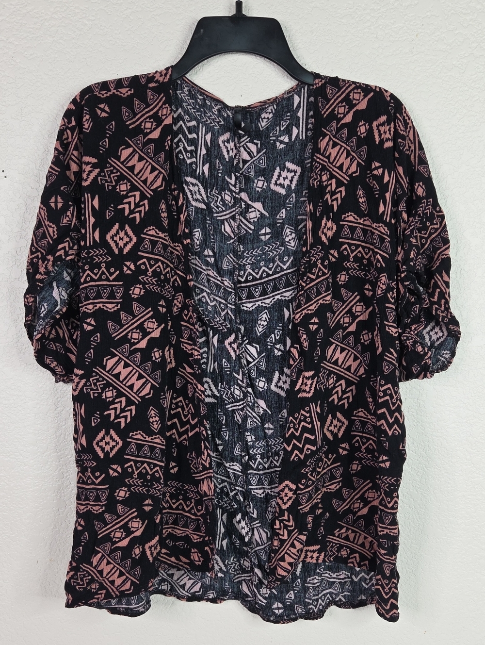 Womens Black & Blush Printed Open Front Kimono